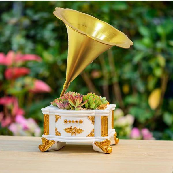 プランター 樹脂 蓄音機風 アンティーク調 鉢植え 植木鉢 ガーデン