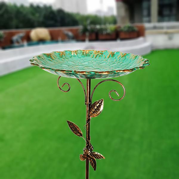 ガーデンオブジェ バードバス 金属 屋外 グリーン ブロンズ 緑 中庭