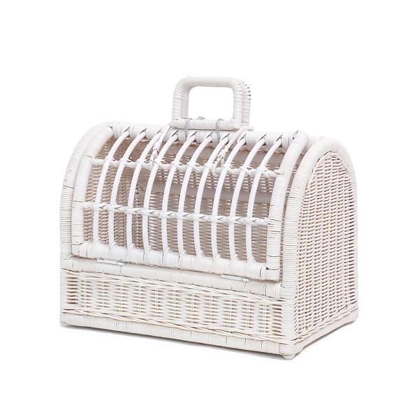 型番1011WH 籐ペットキャリー ホワイト色 ボストンキャリー型 白いかご