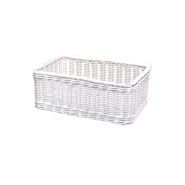 型番525WH 白い籐かごバスケット 収納整理カゴ 長角トレイ 小物入れ