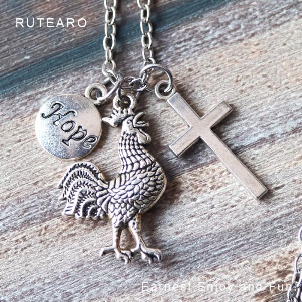 鶏 ネックレス 鳥 ペンダント クロス 十字架 シルバー にわとり 幸運