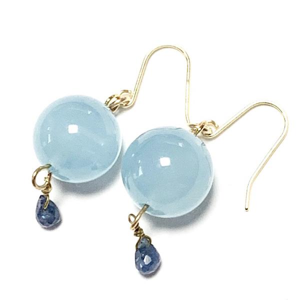 Rvaru】K18ピアス アクアマリン 9.5〜10mm ブルーサファイア