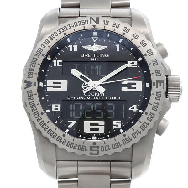BREITLING ブライトリング コックピット B50 EB5010 デイト クロノグラフ 100m防水 黒 ブラック Ti チタン メンズ デジアナ クォーツ【6ヶ月保証】【腕時計】【中古】 ブライトリング（BREITLING） コックピット B50 EB5010 デイト クロノ