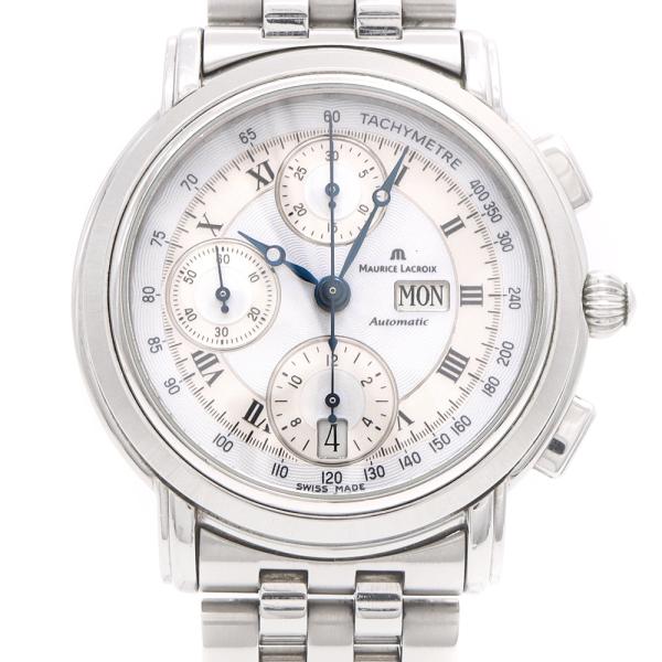 MAURICE LACROIX モーリスラクロア マスターピース クロノグラフ MP6318-SS002-11E デイデイト 50m防水 裏スケ シルバー SS ステンレス メンズ 自動巻き【6ヶ月保証】【腕時計】【中古】 モーリス・ラクロア（Maurice Lacroix） マスターピース クロノグラフ