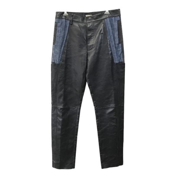 BOTTEGA VENETA ボッテガヴェネタ パンツ メンズ レザー/麻/綿 異素材 ズボン ブラック/ブルー 46サイズ 中古 T1 rycycle-kyoto_rc-it1bi7i6a5to-9jcj