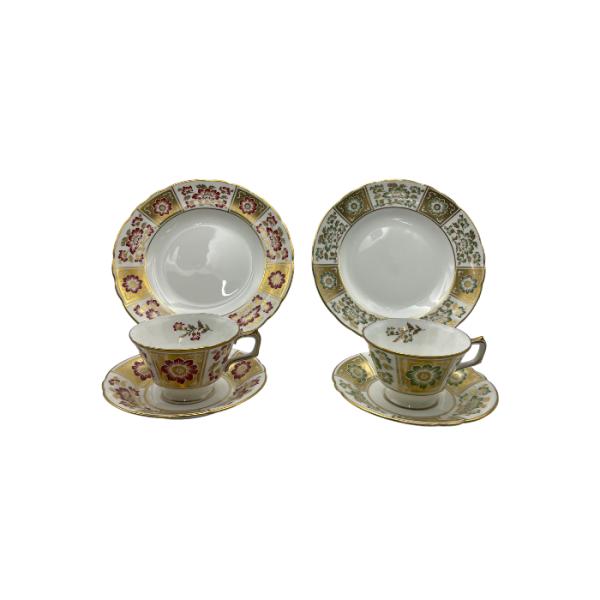 ロイヤルクラウンダービー レッド グリーン ダービーパネル  カップ＆ソーサー プレート  Crown Derby 洋食器 希少 中古 W４ 送料無料 Royal Crown Derby ロイヤルクラウンダービー レッド グリーン