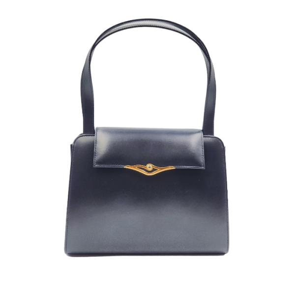 【美品】カルティエ サファイア ハンドバッグ 手提げ鞄 レザー ダークネイビー Cartier カルティエ サファイアライン レザー ハンドバッグ