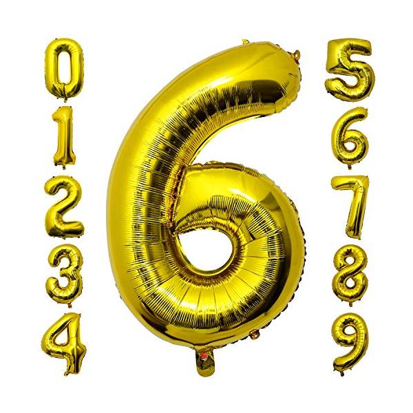 大きい 6 数字バルーン バースデー パーティー 誕生日 風船 飾り セット ゴールデン （0-9）40inch,100cm (6)