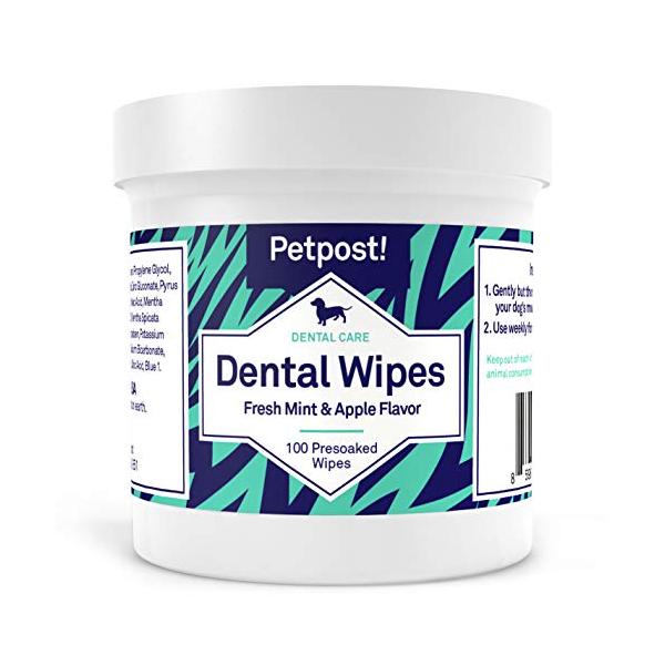 Petpost | 犬用デンタルワイプ - 口臭、歯垢と虫歯をなくす - 歯の天然クリーニング溶液にあらかじめ浸したパッド 100 枚
