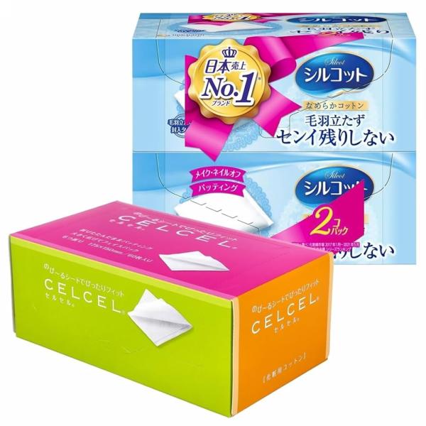 2点セット品 セルセル 化粧用 コットン 60枚入 ×1個 シルコット なめらかコットン 82枚 2個パック ×1個