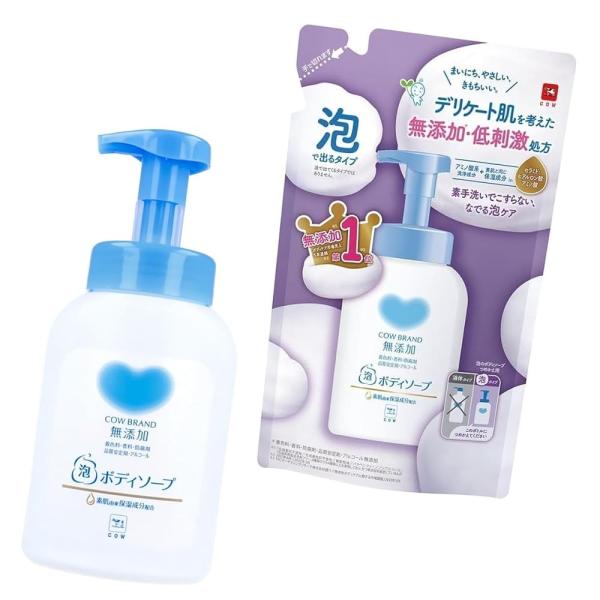 2点セット品 カウブランド 無添加 泡 ボディソープ ポンプ付 500mL ×1個 + 詰替用 450mL ×1個