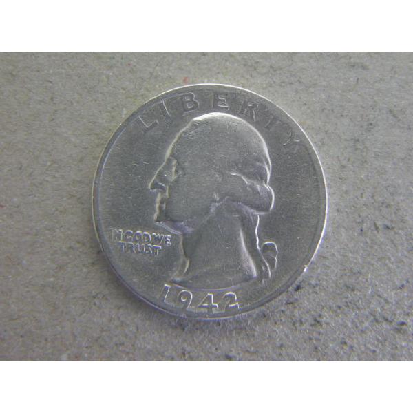 164/アメリカ・ワシントン1/4ドル銀貨 1942年S : 緑地コイン - 通販