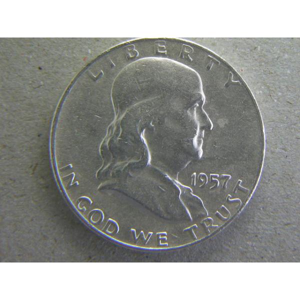 199/アメリカ・フランクリン1/2ドル銀貨 1957年D : 緑地コイン - 通販