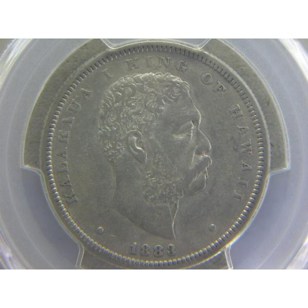 6/ハワイ王国・1/2DOLLAR銀貨1883年 KALAKAUA I PCGS AU-50 : 緑地