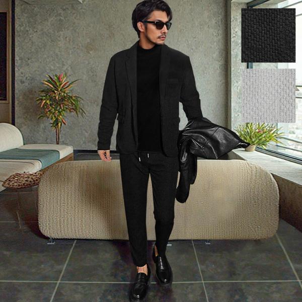 秋冬のファッションにぴったりな千鳥柄ニットソー素材のジャケットセットアップ 。柔らかく快適な着心地。スリムフィットのデザインがスタイリッシュで、30代から50代の男性におすすめ。ストレッチ性があるため、動きやすさも抜群です。Mサイズ着丈63...