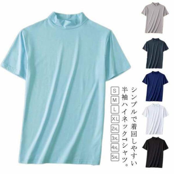 ゴルフウェア スポーツ ハイネック ゴルフウェア ハイネックtシャツ 夏 メンズ カットソー モックネック 無地 半袖 Tシャツ トップス 大きいサ