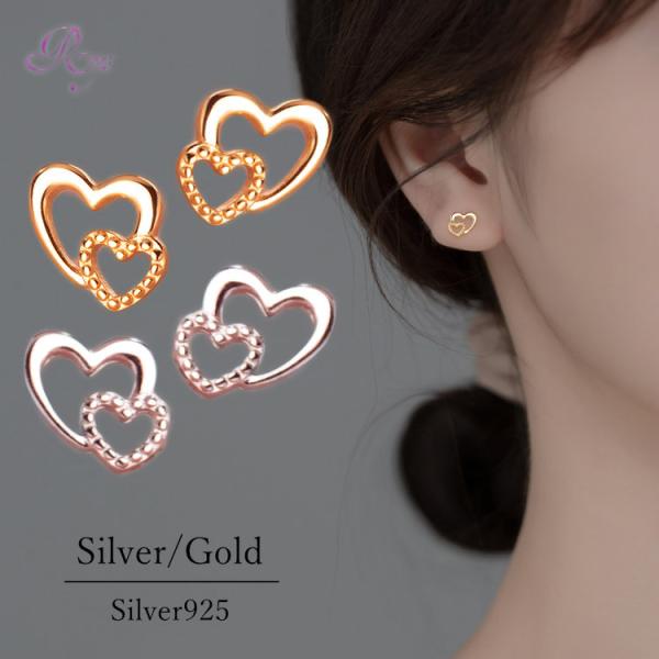 【専用ページ】チャコ様 ハート形シルバーピアス(片耳用) ピアス ハート 小さい ダブルハート シンプル 軟骨 金属アレルギー