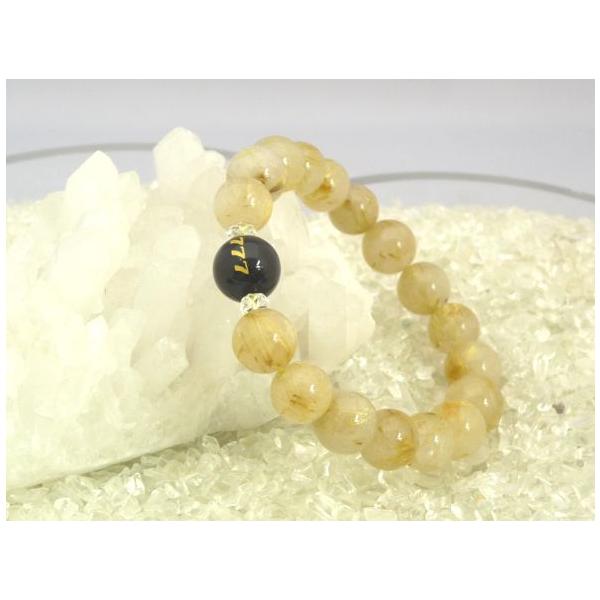 金彫り777オニキス ルチルクォーツ 天然石ブレス 勝負運