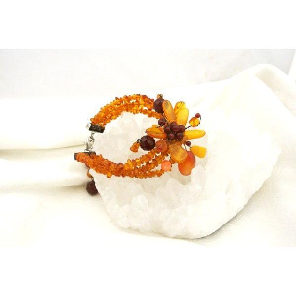 琥珀 コハク アンバー ブレスレット 花モチーフ 天然石アクセサリー