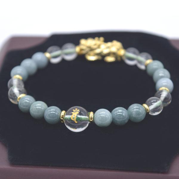 梵字選択式 金彫り梵字水晶 貔貅金属パーツ付き 翡翠 グリーン