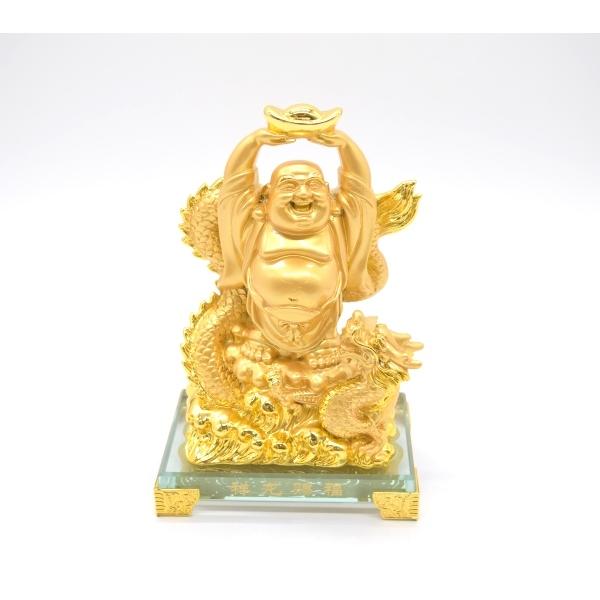 笑佛様 布袋 笑い仏 笑仏 龍 樹脂製置物 ガラス台座付き 17cm : 横浜