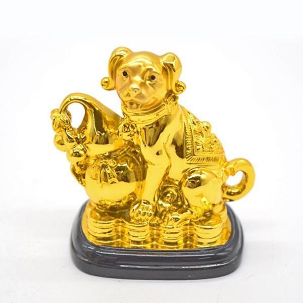 戌 犬 十二支 干支 樹脂製置物 台座付き 金色 瓢箪 7cm : 横浜中華街龍