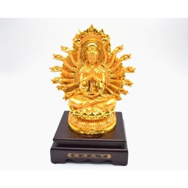千手観音 仏像 樹脂製置物 台座付き 黄金色 大 : 横浜中華街龍 - 通販