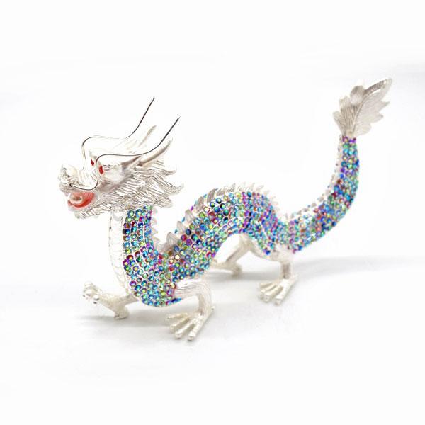 辰 龍の置物 七宝焼き 白 カラフル 13cm 五本爪 玄関 風水インテリア