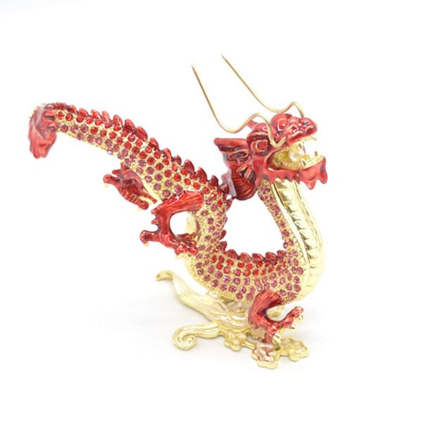 辰 龍の置物 七宝焼き 赤 朱色 12cm 五本爪 玄関 風水インテリア