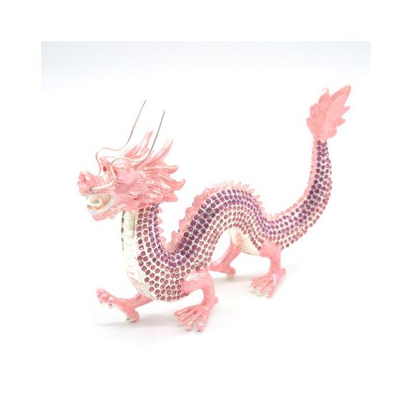 龍 竜 七宝焼き 金属製置物 五本爪 桃色 ピンク 大 /【Buyee】