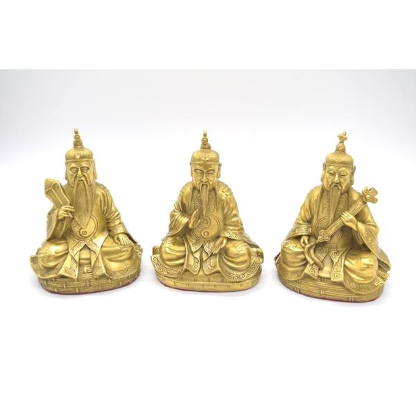 三清道祖 道徳天尊 神元始天尊 霊宝天尊 銅製置物 三柱セット 16cm