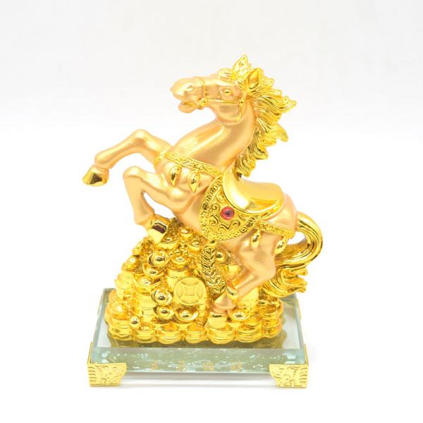 午 馬 置物 金色 16cm ガラス台座 樹脂製 干支 十二支 うまくいく