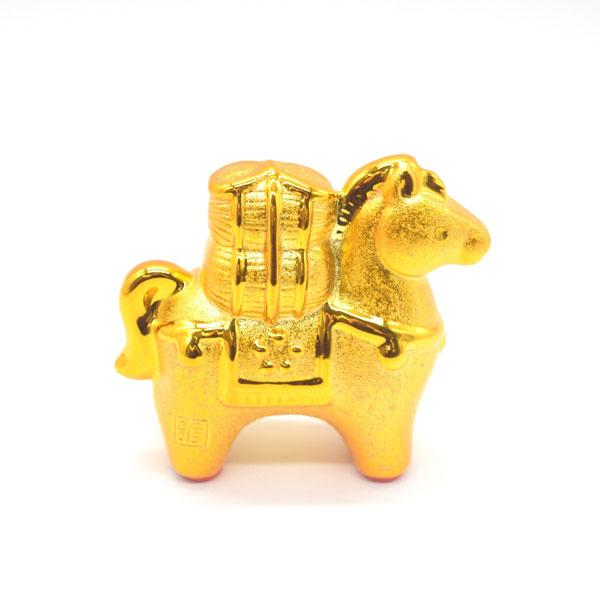 午 馬 置物 10cm 陶器製 チヂミ柄 デフォルメ仕様 金色 小 干支 十二支