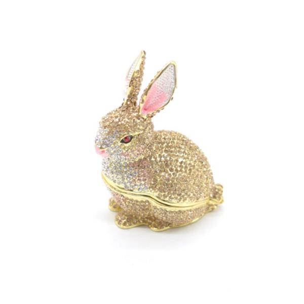 うさぎ 卯 兎 ゴールド 全身ラインストーン付き 小物入れ 七宝焼き 金属製置物 金色 6.5cm
