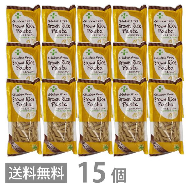PLUS グルテンフリー ブラウンライスパスタ ペンネ リガーテ 130g ×15 送料無料 玄米 小麦不使用 米粉麺 乾麺 国産
