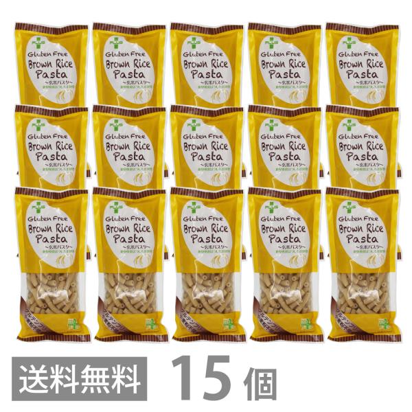 PLUS グルテンフリー ブラウンライスパスタ マカロニ 130g ×15 送料無料 玄米 小麦不使用 米粉麺 乾麺 国産