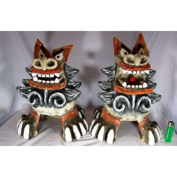 城間シーサー工房// 漆喰/赤瓦シーサー ペアSS ライトグリーン