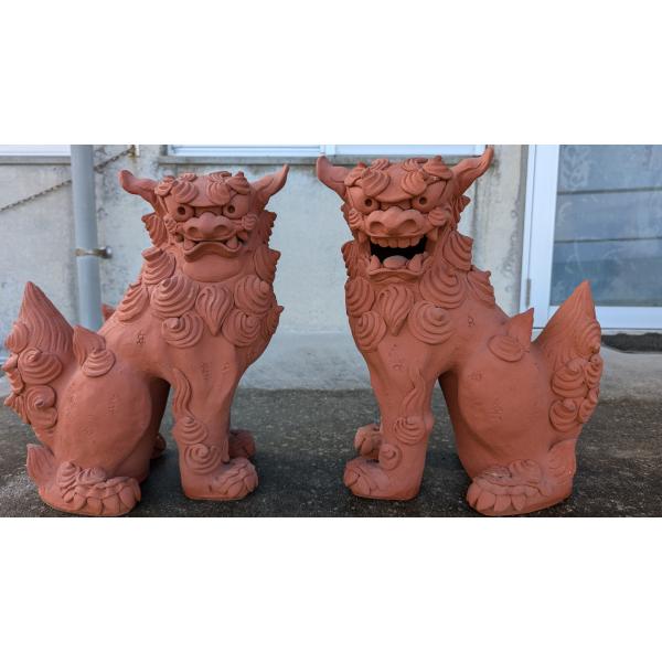 沖縄陶器　胡差焼　シーサー　対　2体　焼物　厄除　守神　陶器 手捻シーサーペアh50 陶芸JIN : 沖縄シーサー専門店 琉球窯 - 通販