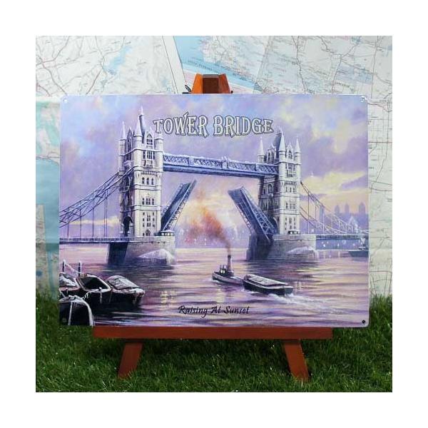 ブリキ看板】Tower Bridge／タワー・ブリッジ Raising At Sunset