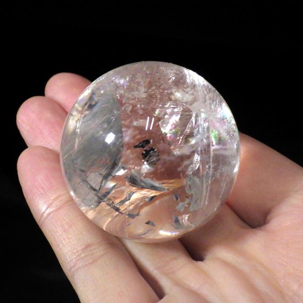 水晶球 直径44mm ブラジル産 金属台付き レインボー水晶 クォーツ 丸玉