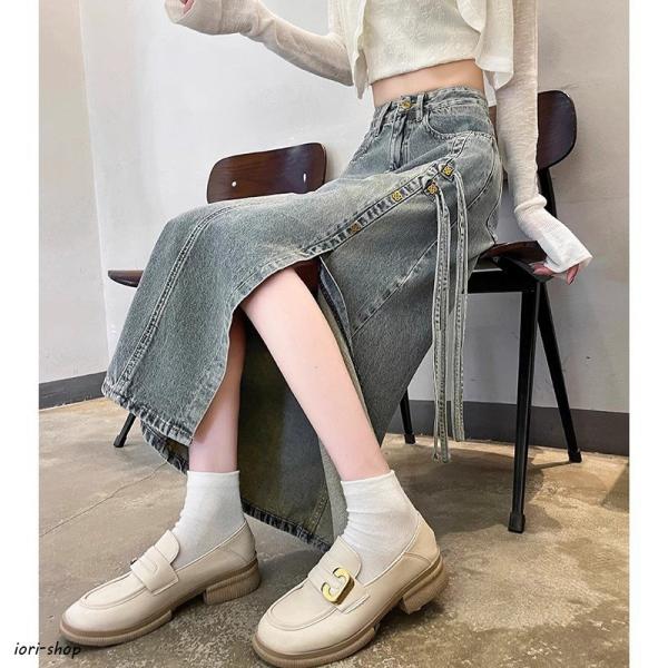 デニムスカート レディース ロング マキシ丈 ボトムス きれいめ 可愛い お洒落 無地 Aライン タイト 春夏秋冬 通勤 着やせ