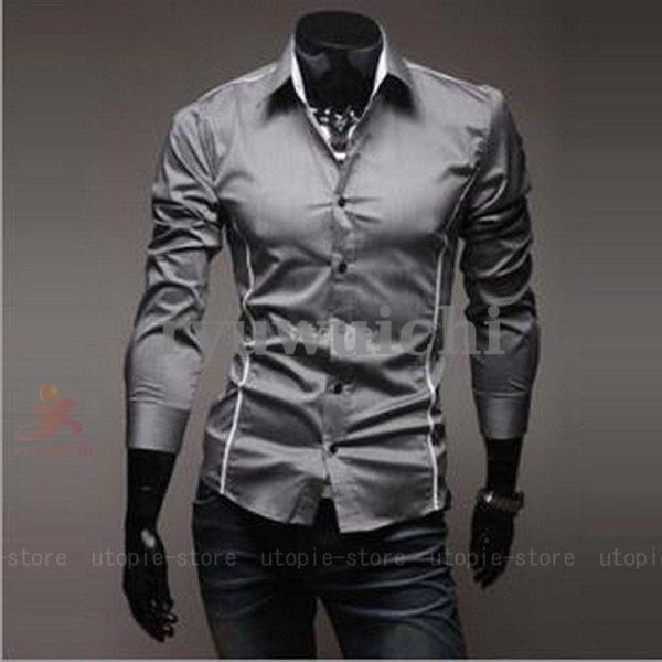 シャツ メンズ Tシャツ 長袖 開襟 ワイシャツ トップス スリム ワークシャツ カジュアル おしゃれ 春 夏 秋 冬 お兄系 大きいサイズ