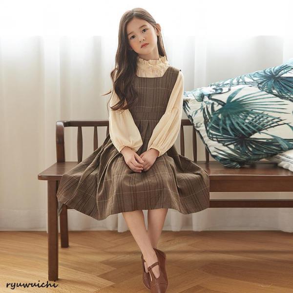 ワンピース キッズ 女の子 セットアップ シャツ サロペットスカート チェック柄 スーツ 子ども服 長袖 子供 ジュニア 子供服 秋 秋服 秋物 秋冬 冬 春 110 120 130 140 150 160 入学式 発表会 お宮参り 七五三...