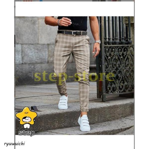 スキニーパンツ メンズ チノパン ストレッチ スラックス スリムパンツ チェック柄 カジュアルパンツ スウェットパンツ ジョガーパンツ春夏秋