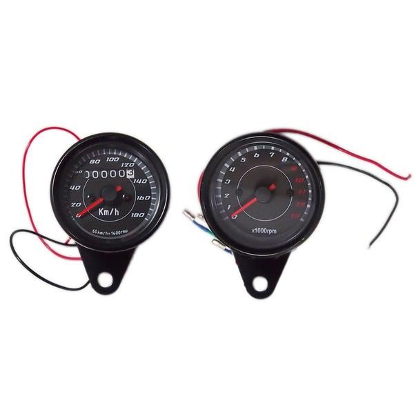 汎用 LED 機械式ミニスピードメーター黒ボディ180km + 電気式 ミニタコ