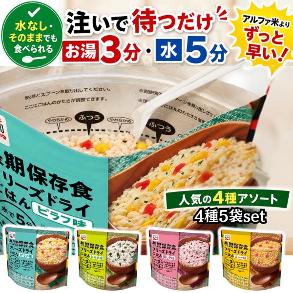 非常食 セット 8年 保存 永谷園 フリーズドライ ご飯 4種 20食 詰め合わせ 水 お湯 不要 そのまま 食べられる 保存食 防災食