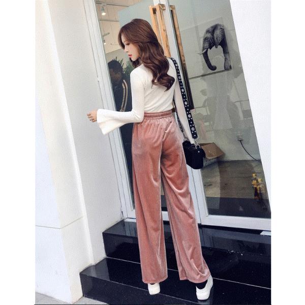 パンツ ワイドパンツ ベロア ズボン ボトムス ロング 10代 20代 30代 ティーンズファッション 女子 私服 韓国 かわいい おしゃれ