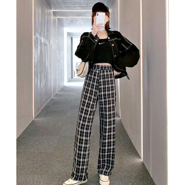 パンツ レディース 秋 ボトムス ストレート ロング ワイドパンツ チェック おしゃれ かわいい ティーンズファッション 中学生 高校生 女子 私服 韓国 P026 S Conny 通販 Yahoo ショッピング