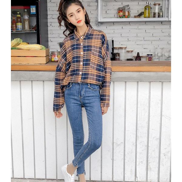 トップス レディース カットソー シャツ 長袖 春 チェック シンプル