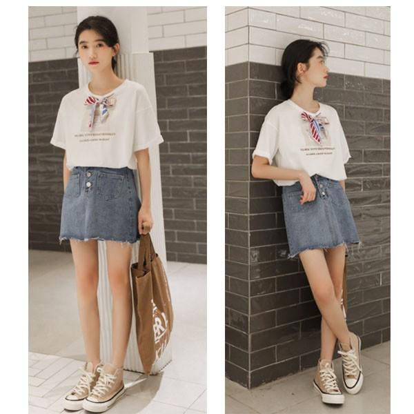 Tシャツ トップス カットソー レディース 半袖 夏 夏服 おしゃれ かわいい ティーンズファッション 中学生 高校生 女子 私服 流行 韓国 T048 S Conny 通販 Yahoo ショッピング